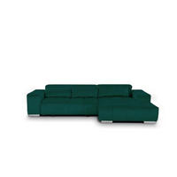 ECKSOFA mit elektrischem Sitzvorschub und verstellbaren Kopflehnen - Chromfarben/Grün, Textil (186/307cm) - Cotta