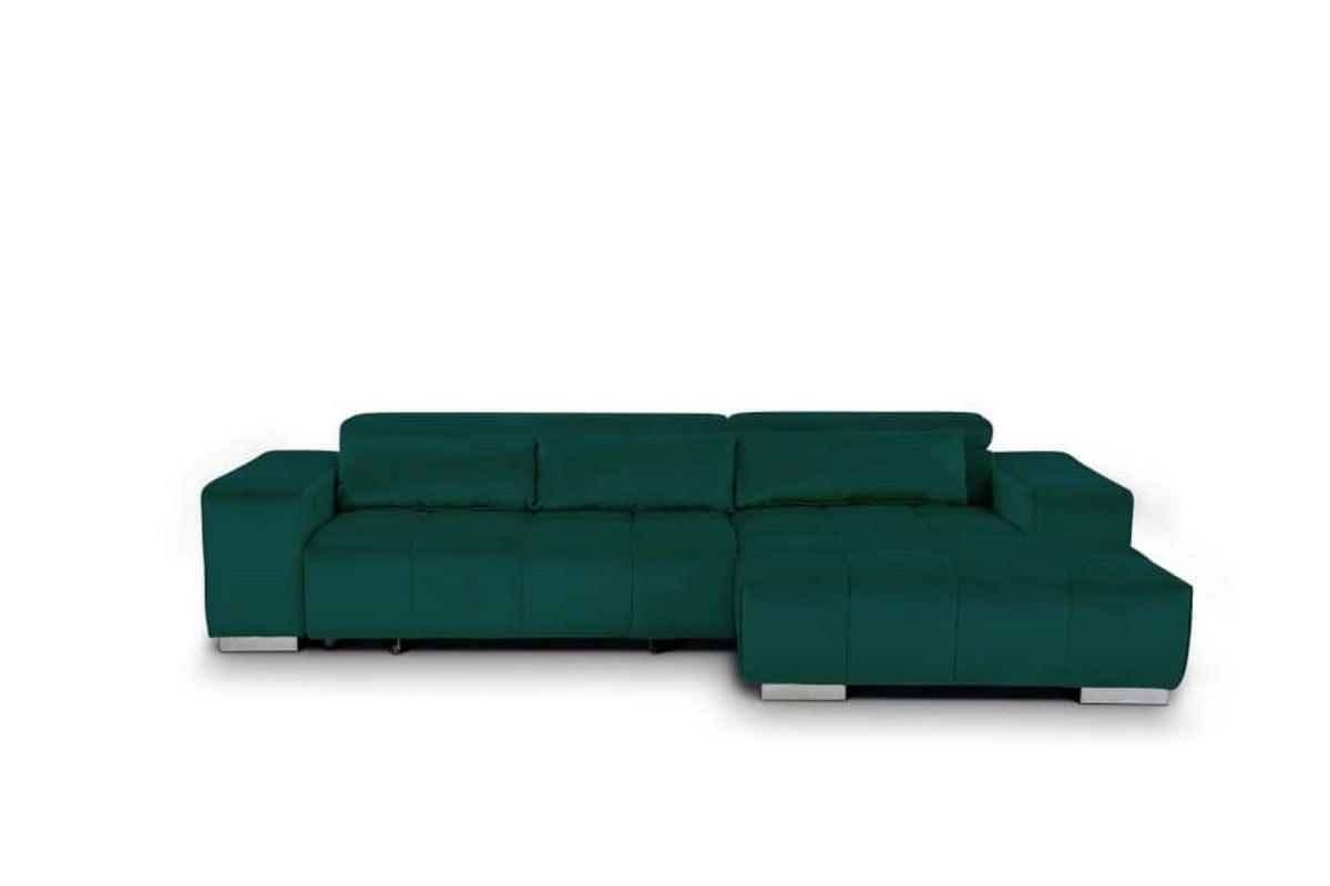 ECKSOFA mit elektrischem Sitzvorschub und verstellbaren Kopflehnen - Chromfarben/Grün, Textil (186/307cm) - Cotta
