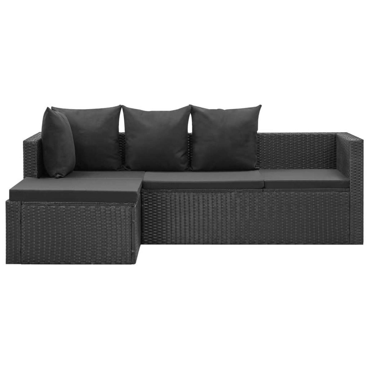 LOUNGEGARNITUR mit Auflagen und 80 cm Couchtisch, aus Poly Rattan und Glas, Schwarz, 4-teiliges Set - Schwarz, Kunststoff - vidaXL