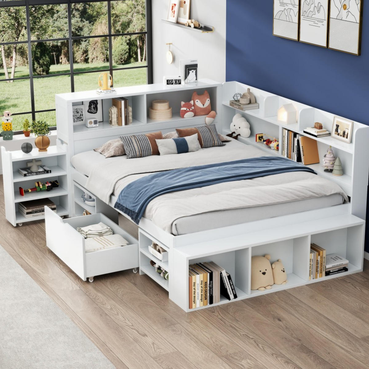 KINDERBETT 140/200 cm Weiß aus Sperrholz mit Stauraum und Lattenrost - Weiß, Holz (140/200cm) - OKMYHOME
