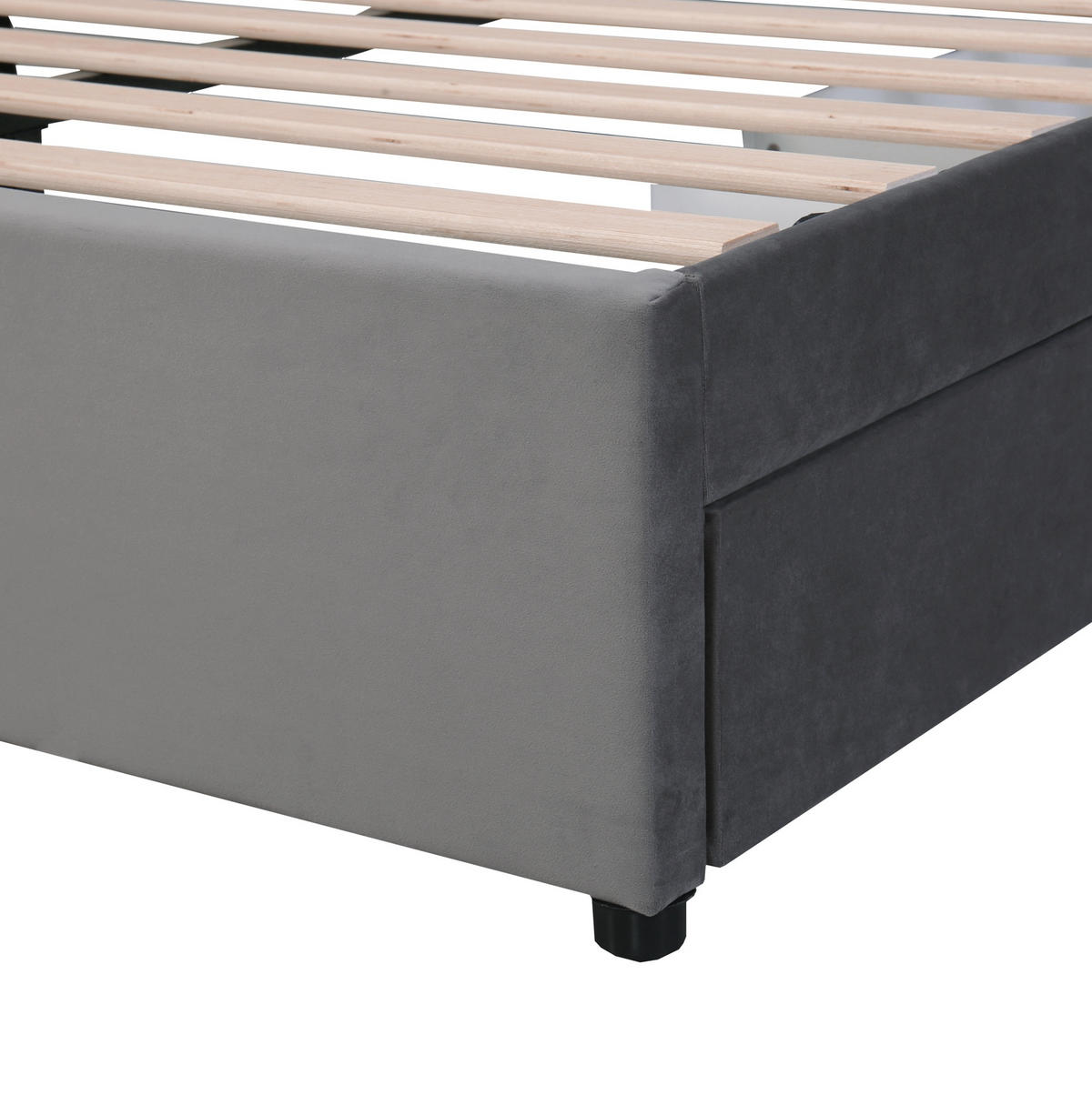 POLSTERBETT aus Samt 160x200 cm in Grau mit Lattenrost & 2 Schubladen - Grau, Textil (160/200cm) - Modfu