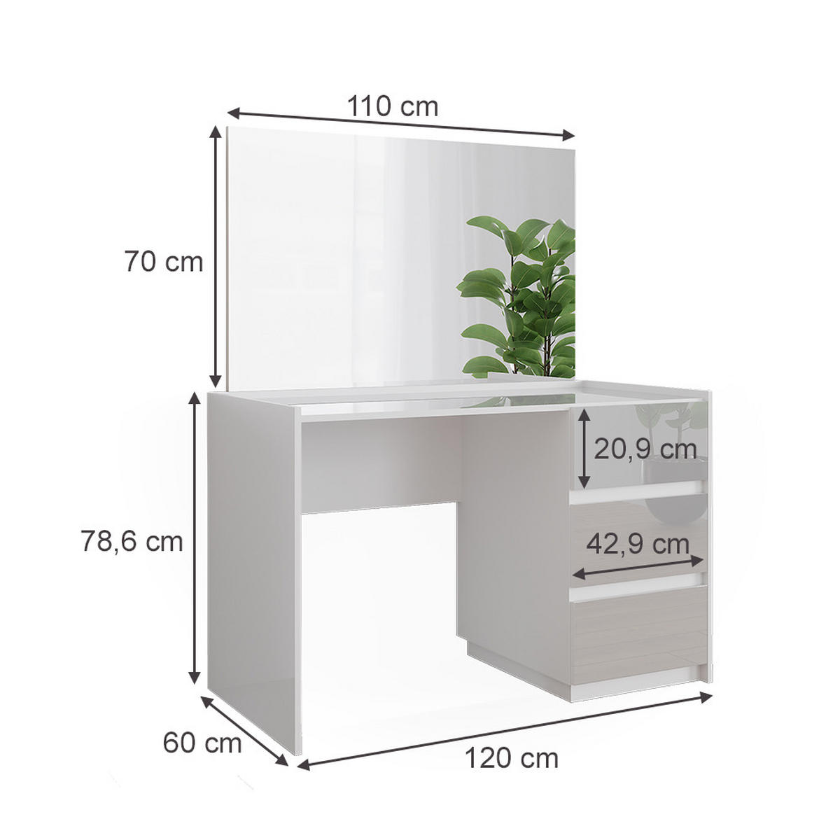 SCHMINKTISCH Marla Weiß Hochglanz 120 cm mit 3 Schubladen und Spiegel - Weiß Hochglanz, Holzwerkstoff (120/78.6/60cm) - Vicco