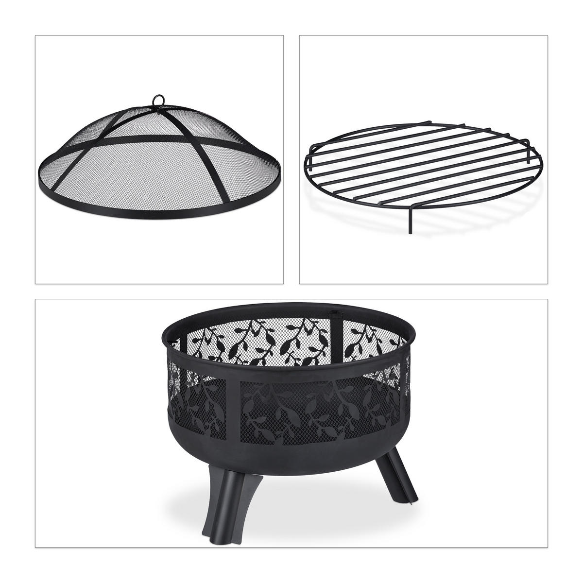 FEUERSCHALE - Schwarz, Metall (60/60/60cm) - Relaxdays