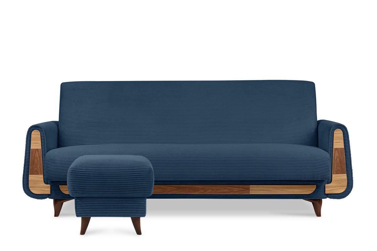FUẞSTÜTZE GUSTAVO II, Marineblau - Braun/Dunkelblau, Holz/Holzwerkstoff (53/49/53cm) - KONSIMO®