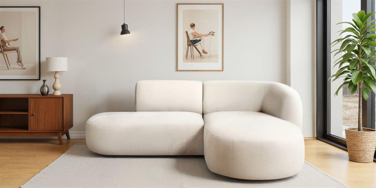 ECKSOFA Babette - Creme, Holzwerkstoff/Textil (242/188cm) - Fun Möbel