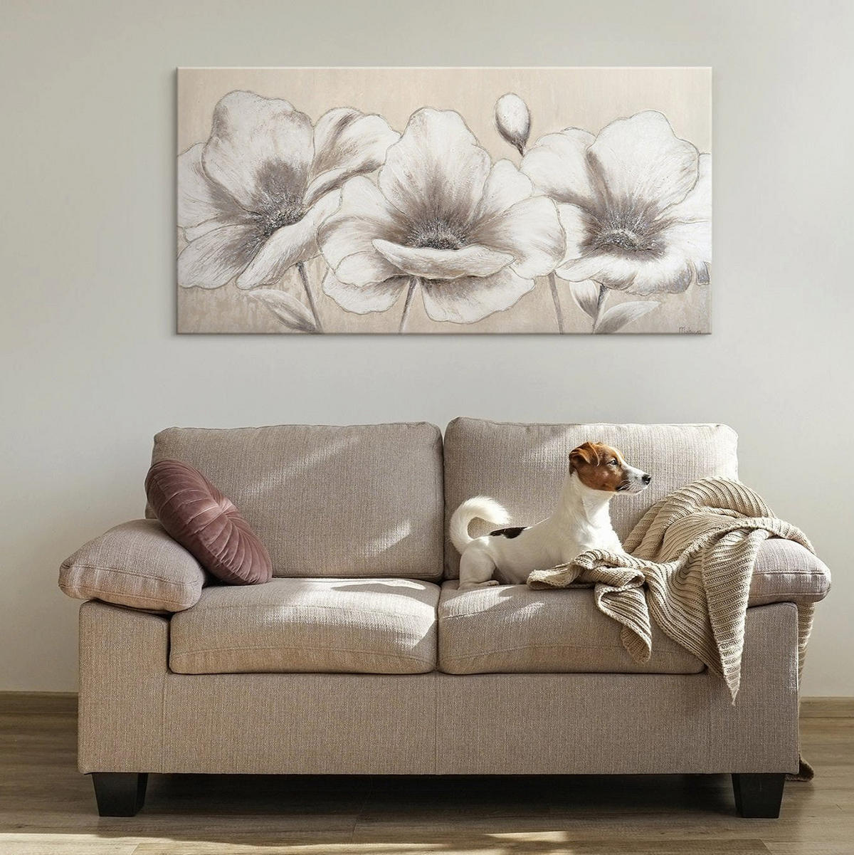 GEMÄLDE Blumen II auf Keilrahmen 100x50 cm - Creme, Holz (100/50cm) - YS-art gallery