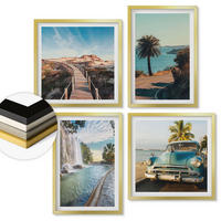 WANDBILDER 4er Set - 50x50 cm & 40x60 cm Goldrahmen - Urlaub Palmen Wasserfall - Goldfarben, Kunststoff (50/50cm) - ArtPrintCave