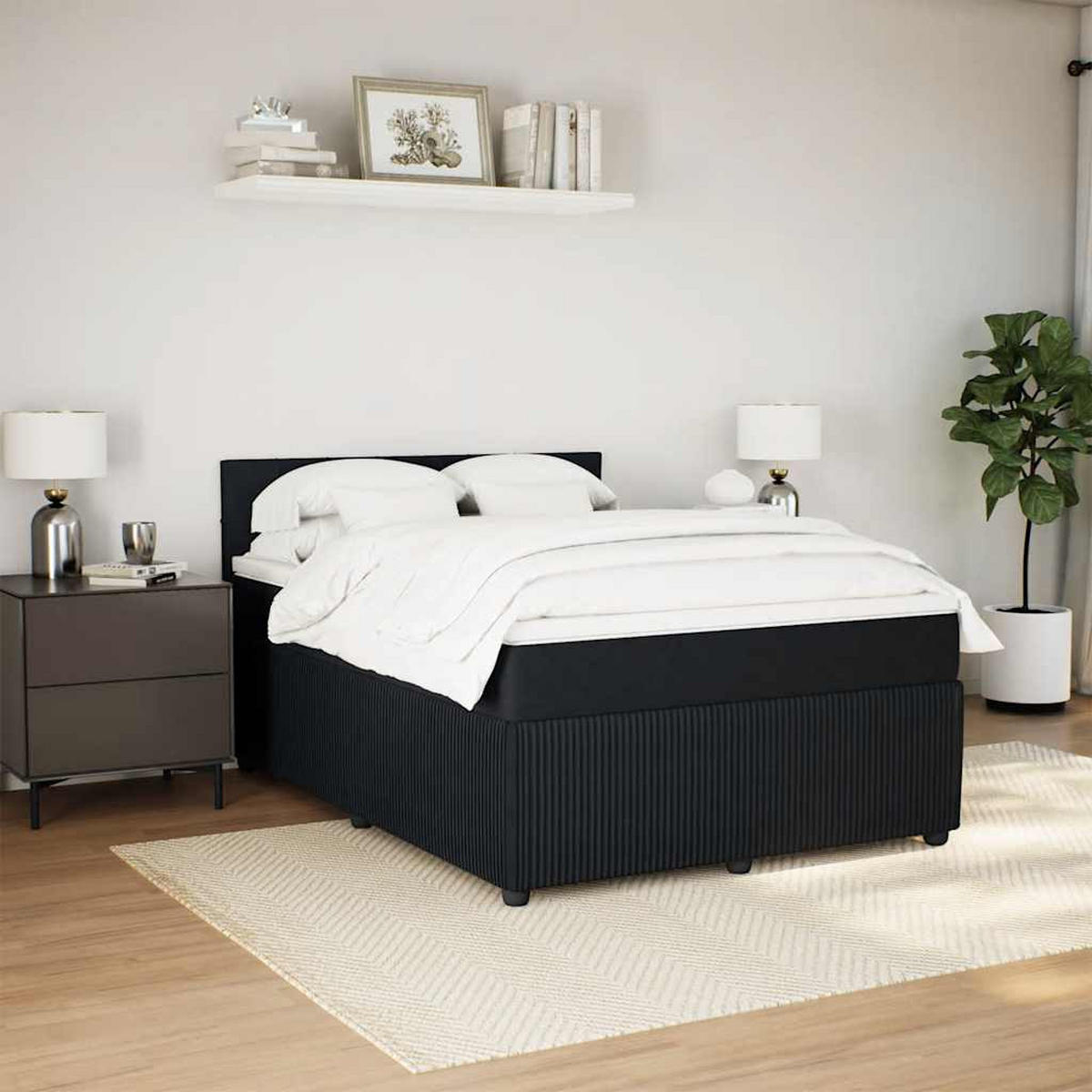 BOXSPRINGBETT Mit Matratze Schwarz 140/200 Cm Samt - Schwarz, Textil (140/200cm) - vidaXL