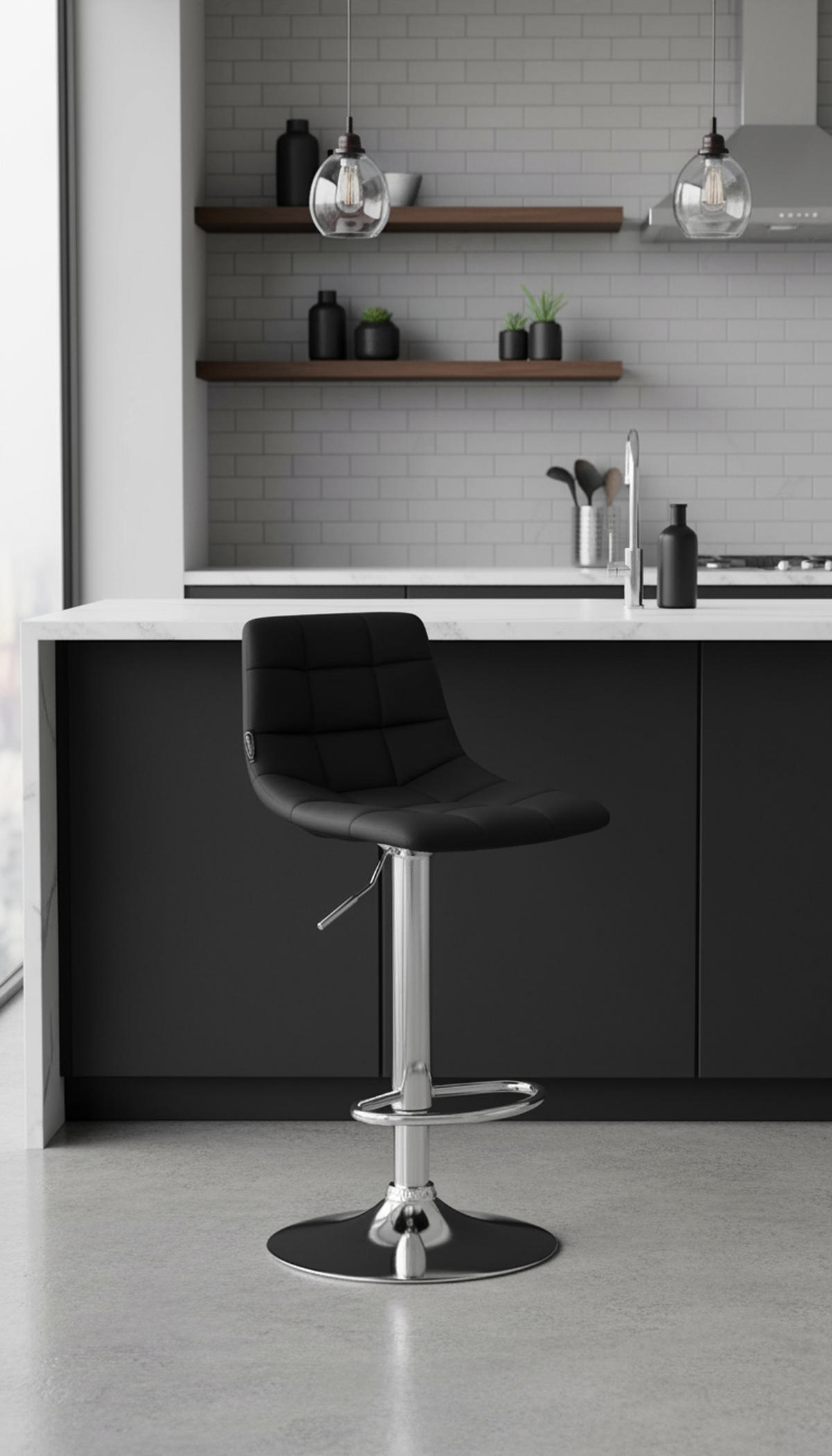 BARHOCKER James Kunstleder chrom schwarz - Chromfarben/Schwarz, Kunststoff/Metall (43/108.5/46.5cm) - TPFLiving
