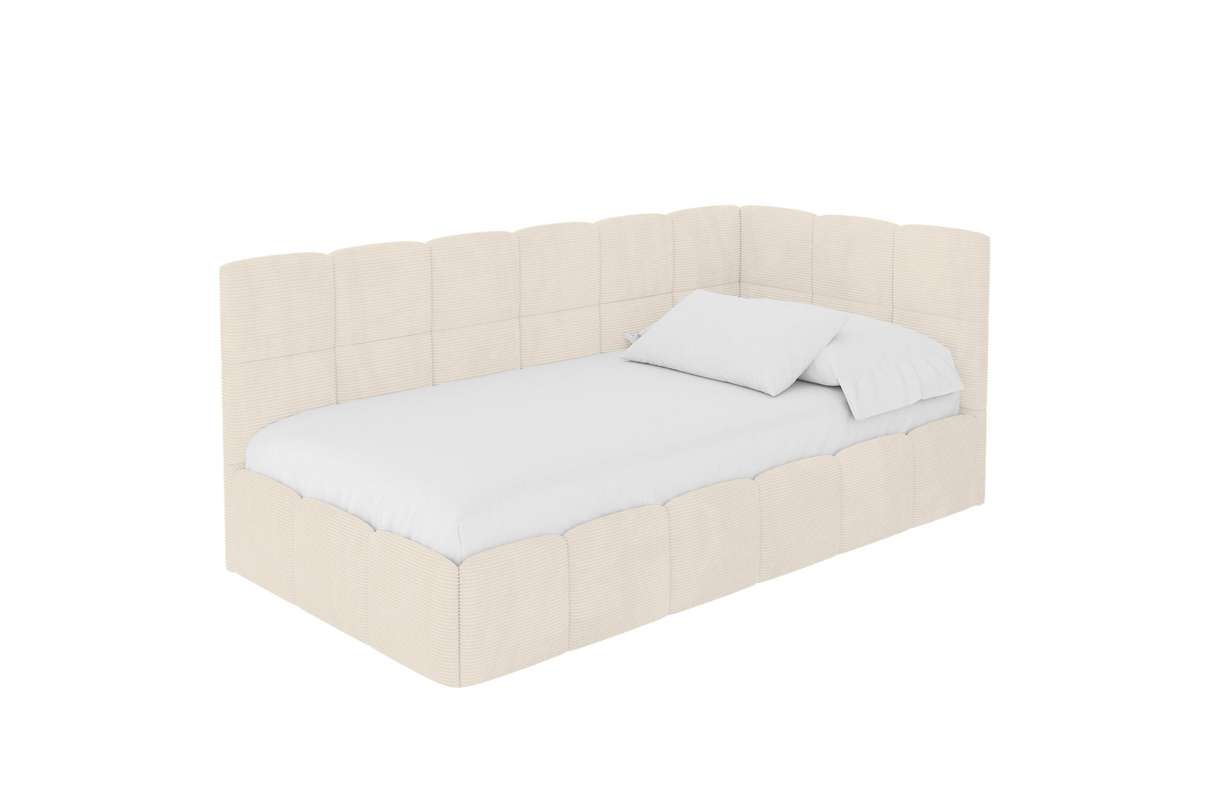 EINZELBETT Jugendbett mit Bettkasten Links, mit Matratze - LIVY 80x200 Beige - Sandfarben, Holzwerkstoff/Textil (80/200cm) - ALTDECOR