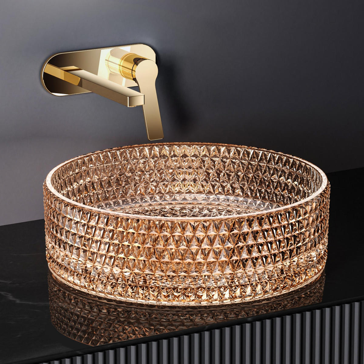 WASCHBECKEN Glas Roségoldenem Rund Ø36 / 11,2 cm - Roségold, Glas (36/11.2/36cm) - EMKE