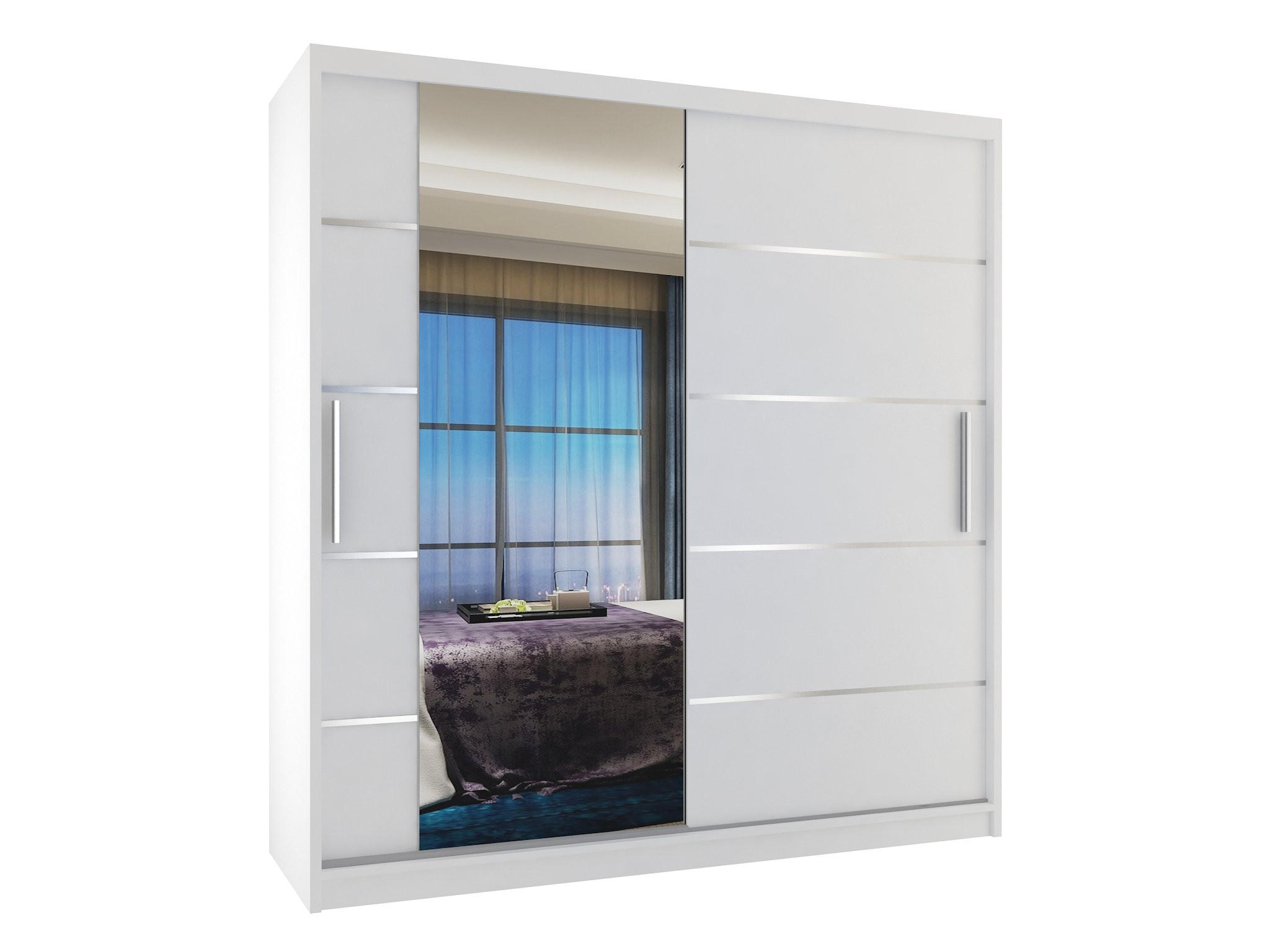 BELINI Verona MBP – posuvné skrine, 158 cm, biela, matná – šatník so zrkadlom a 2 zásuvkami, do spálne - biela, drevo (158/216/60cm) - B BELINI GROUP