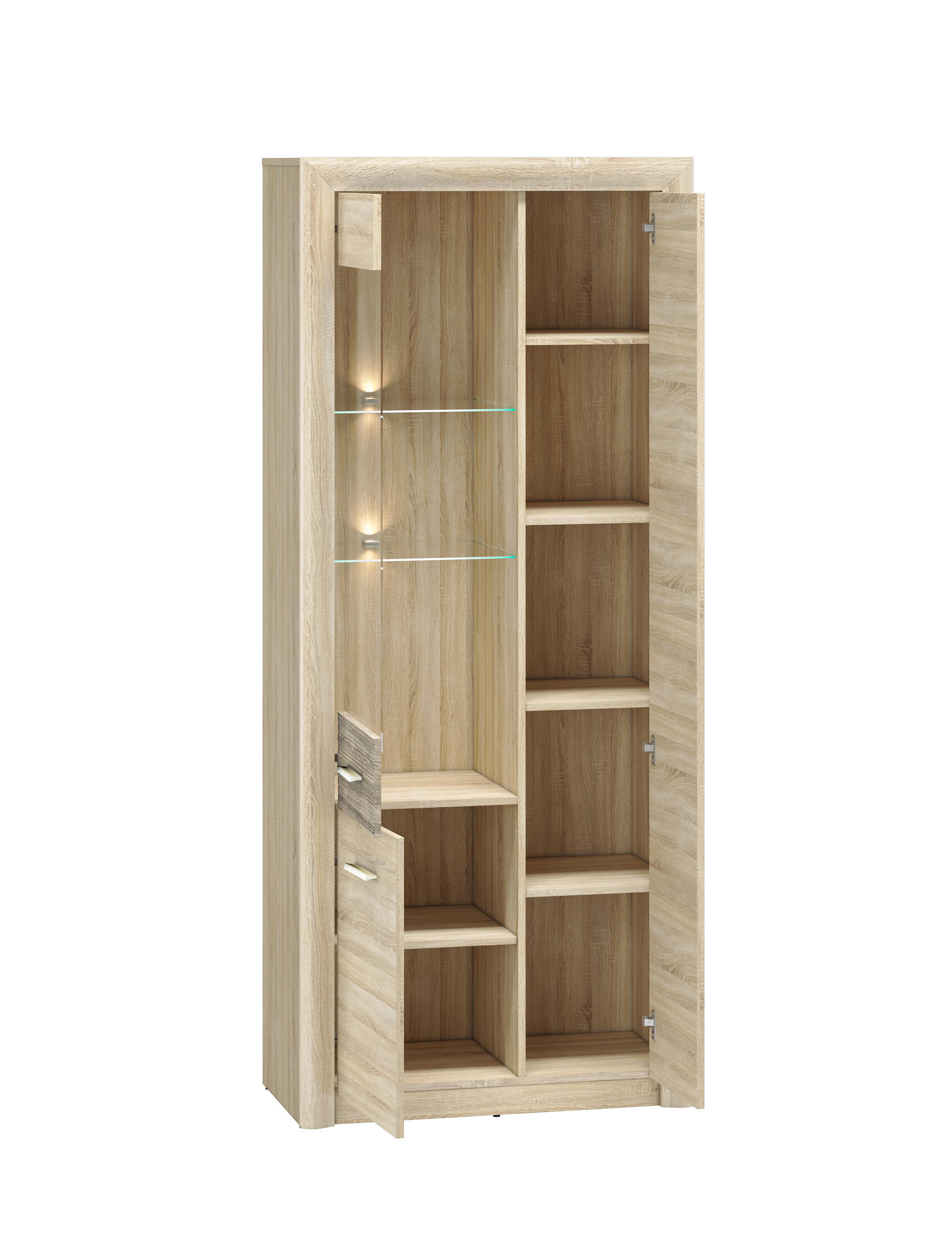 VITRINE Castel Sonoma Eiche hell / Sonoma Eiche Trüffel - Multicolor/Braun, Holz/Holzwerkstoff (85/201/43cm) - Feldmann-Wohnen