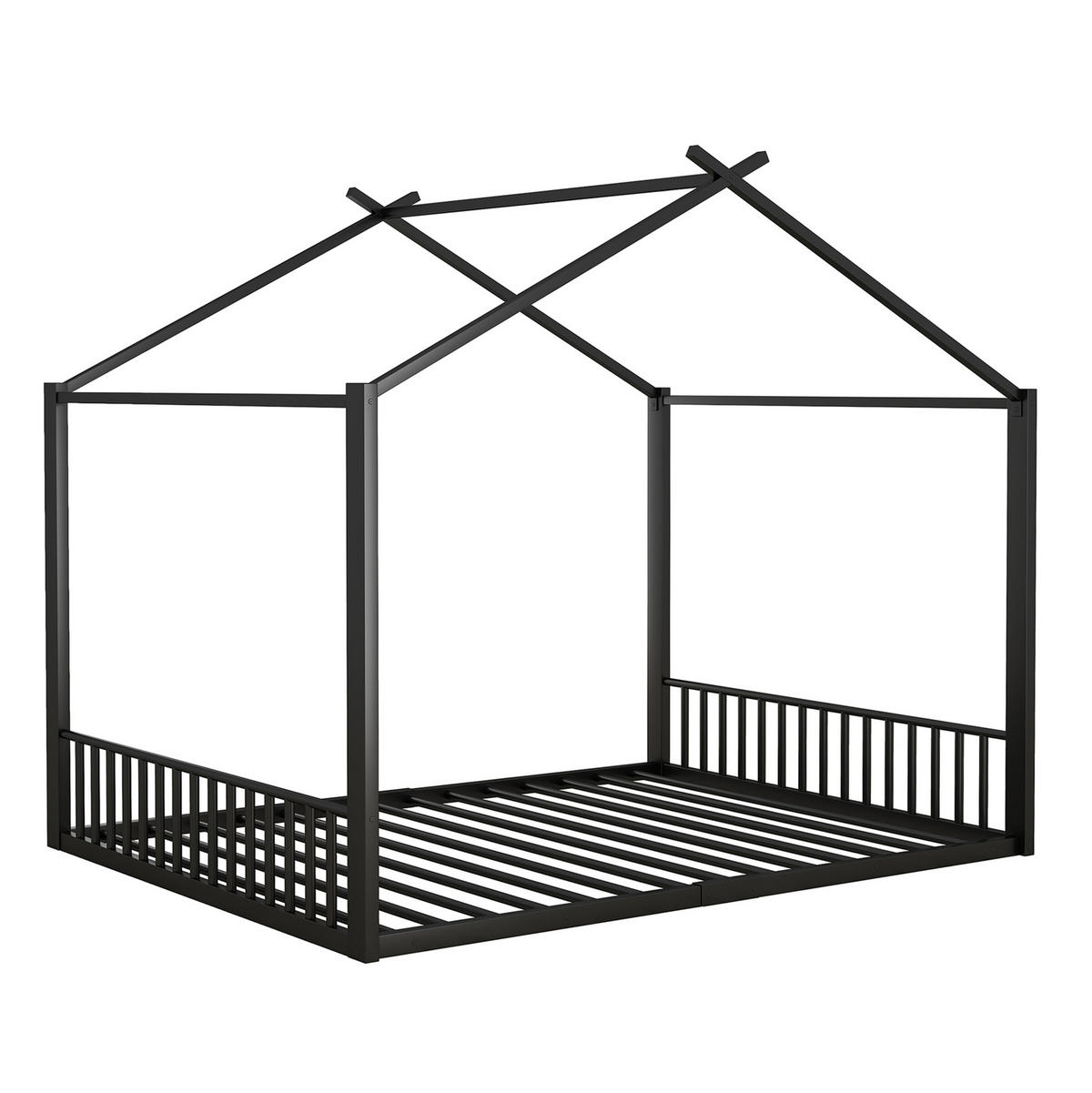 POSTELJA v obliki hiše 140/200 cm črna iz kovine s stabilnim okvirjem - črna, kovina (140/200cm) - OKWISH