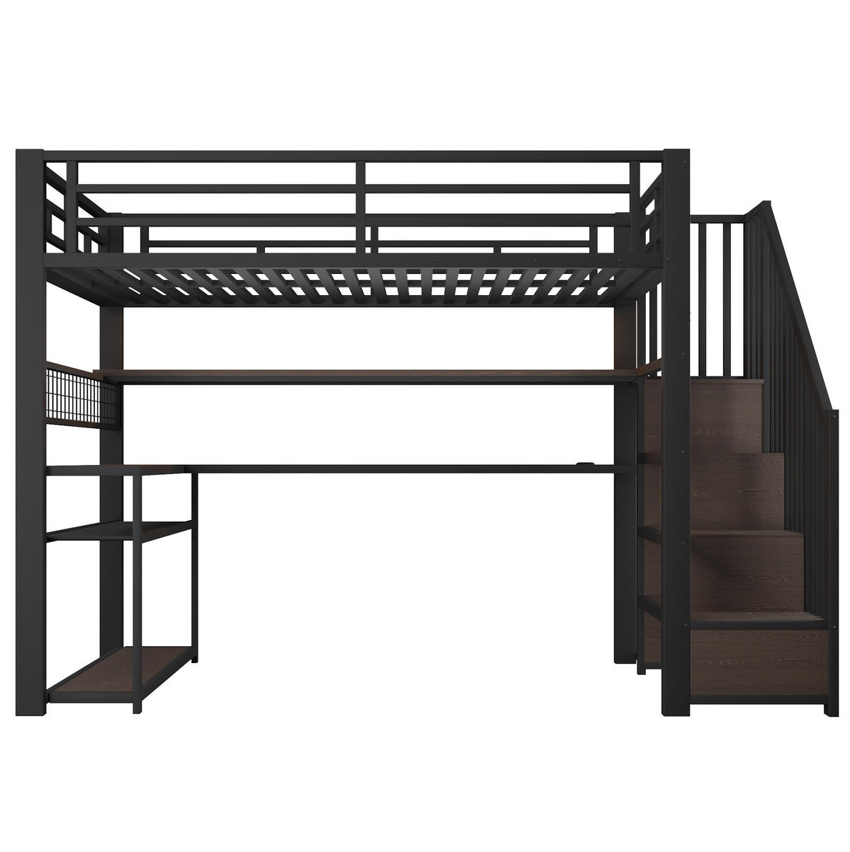 GAMING-HOCHBETT 90x200 cm in Schwarz mit LED, Schreibtisch und Kleiderschrank - Schwarz, Holzwerkstoff (90/200cm) - IVMEU