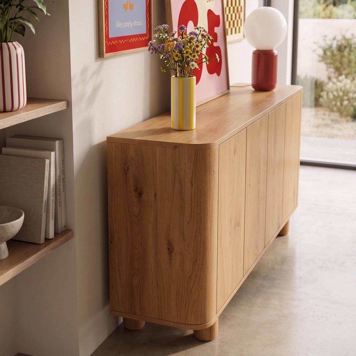 SIDEBOARD 160 cm, helles Holz - Beige, Holz (160/75/40cm) - Oviala