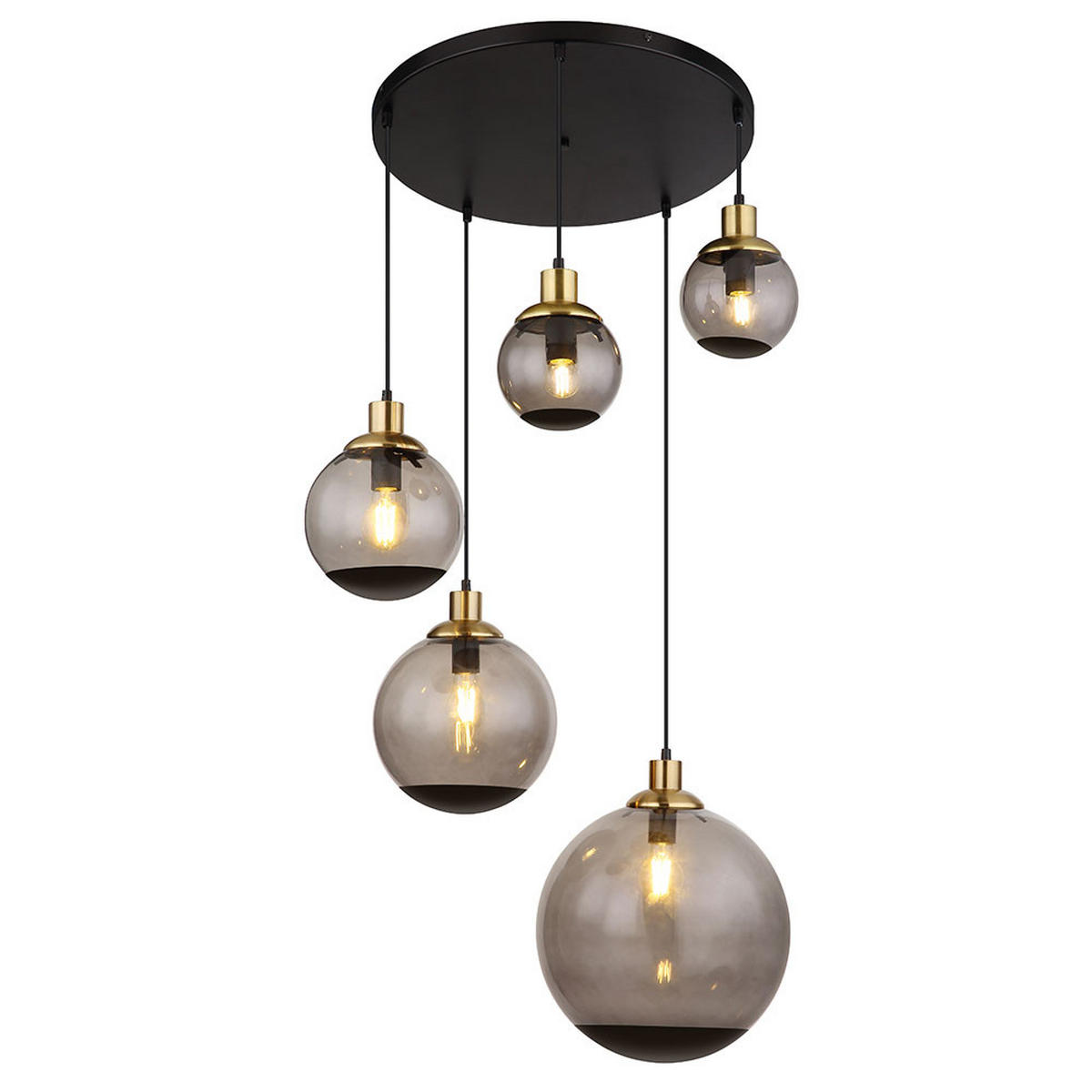 HÄNGELEUCHTE Metall Schwarz 5-Flammig - Schwarz, Glas (65/65/150cm) - Globo Lighting