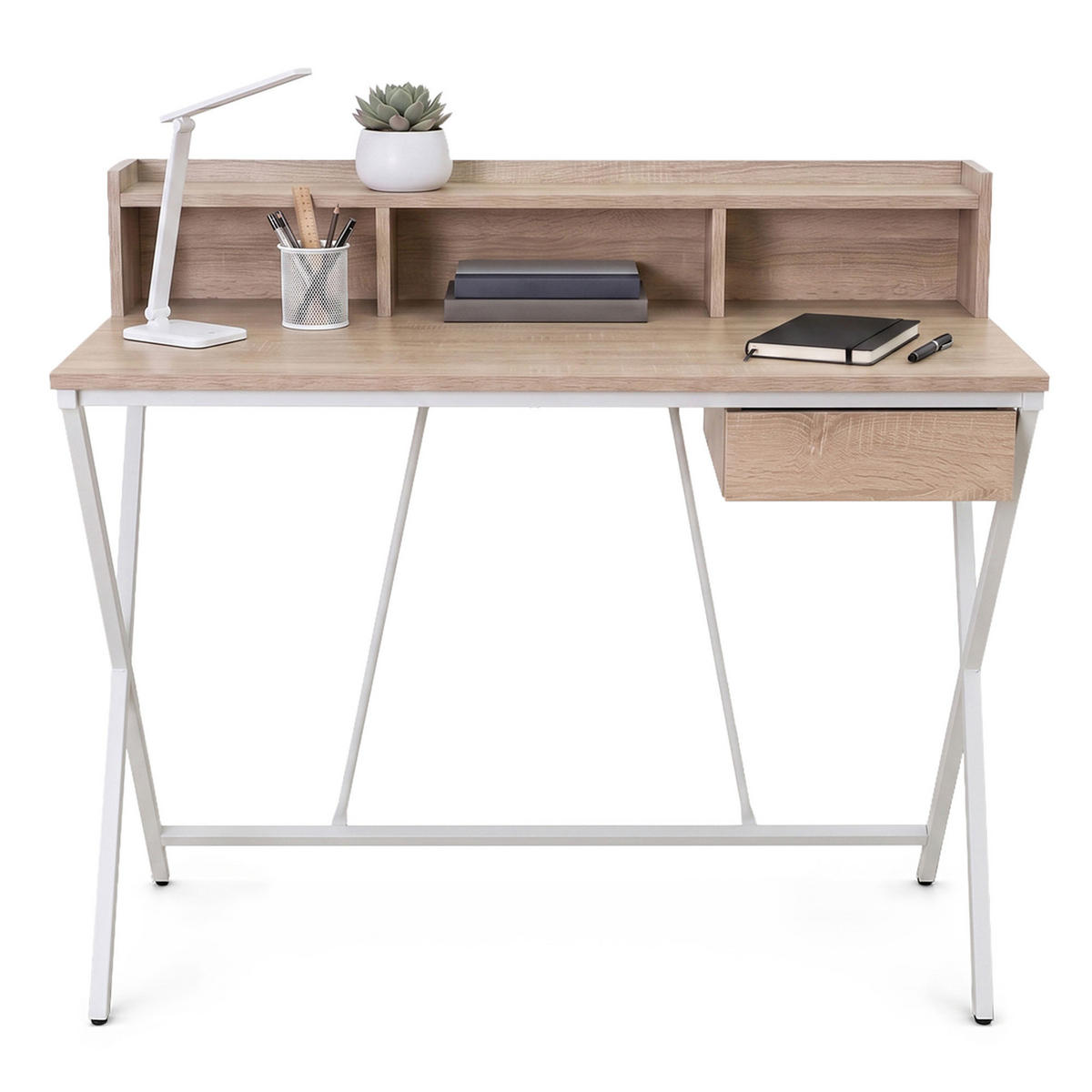 SCHREIBTISCH FLEXO 100 cm Eiche Sonoma - Weiß/Sonoma Eiche, Holzwerkstoff (50/100/89.5cm) - Akord