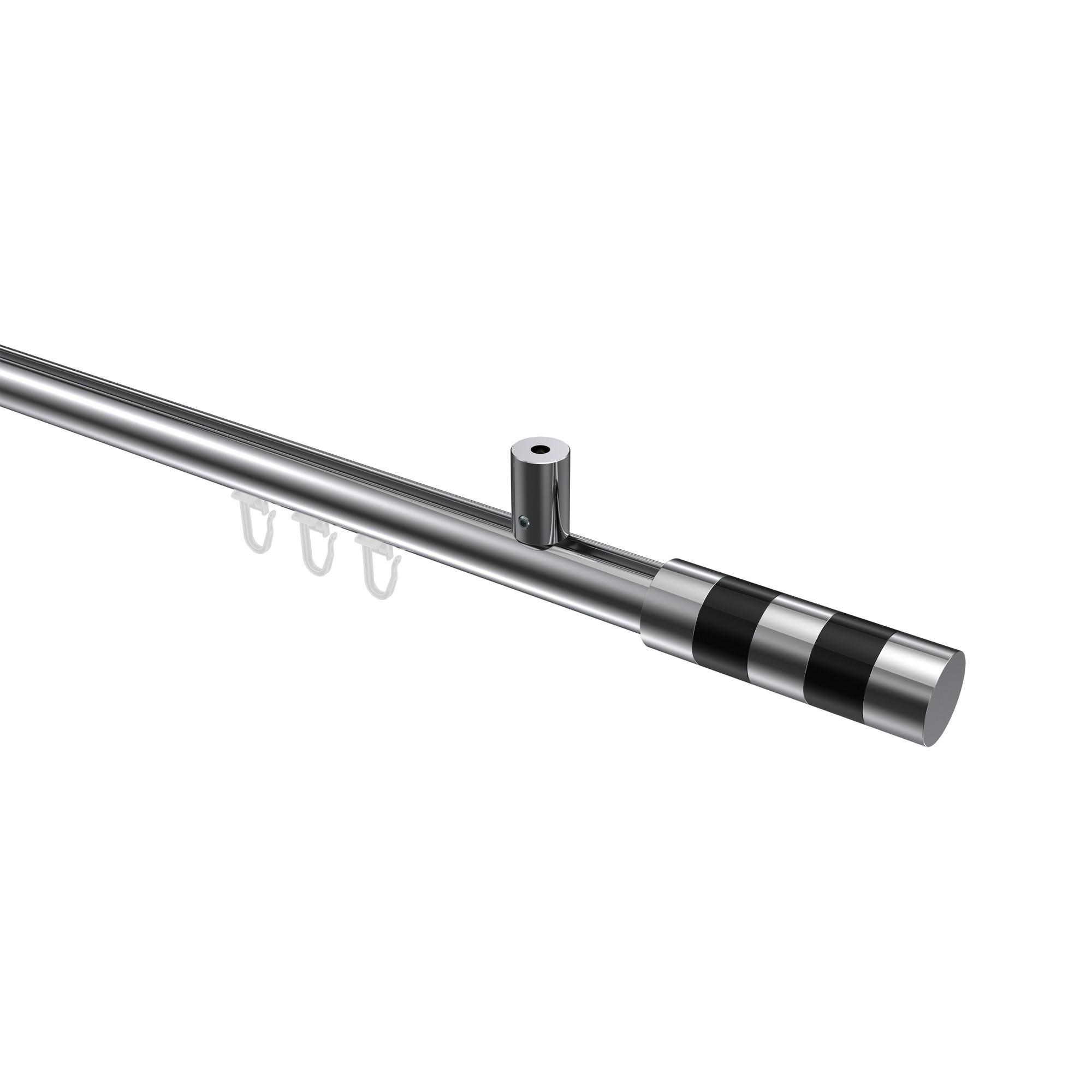 GARDINENSTANGE INNENLAUF Sonius Mavell 200 cm, 1-läufig, 20 mm Ø Chrom - Chromfarben/Schwarz, Metall (200cm) - INTERDECO