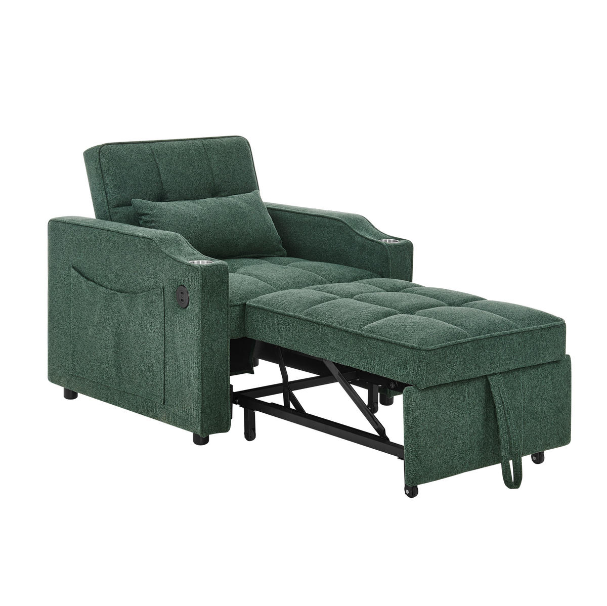 SCHLAFSESSEL 3-in-1 mit Liegefunktion 190 cm Stoff - Grün, Holz (85/86/190cm) - Meubliv