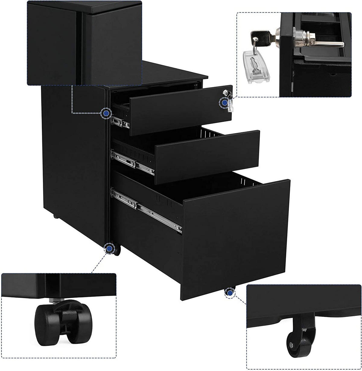 ROLLCONTAINER - Schwarz, Metall (39/52/52cm) - Hansiro