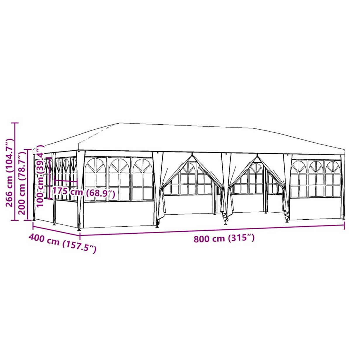 PARTY-ZELT Anthrazit 800/400/266 Cm Polyethylen - Anthrazit, Kunststoff (400/266/800cm) - vidaXL