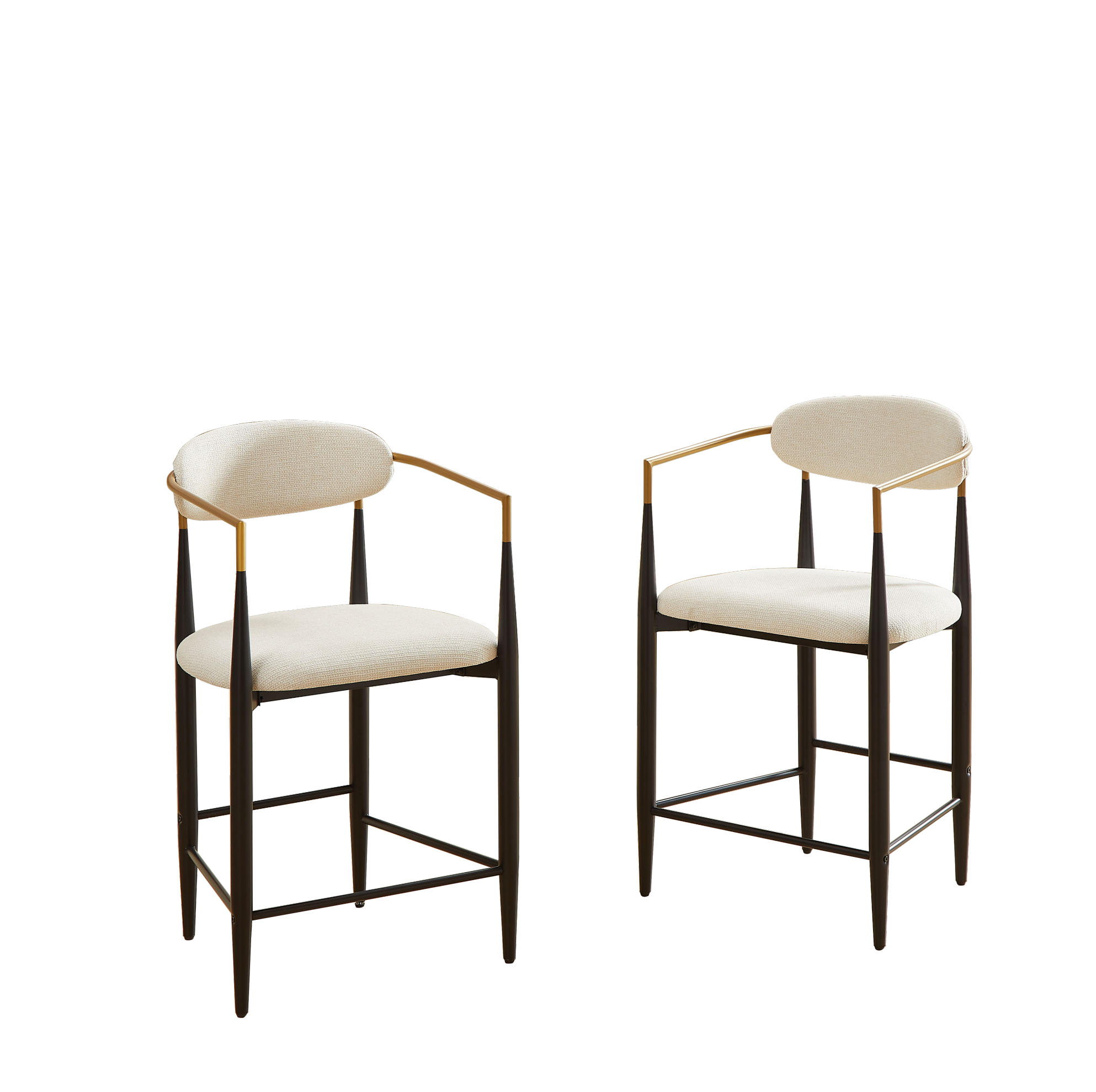 BARHOCKER mit Armlehnen 2er-Set Stoff Beige Schwarz-Gold - Schwarz, Metall (55/94/59cm) - Meubliv