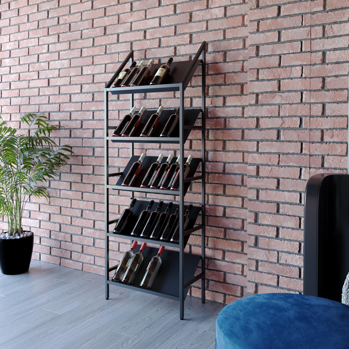 WEINREGAL für 35 Flaschen aus Metall, schwarz Bordeaux - Schwarz, Metall (60/170/30cm) - Metalo Pro