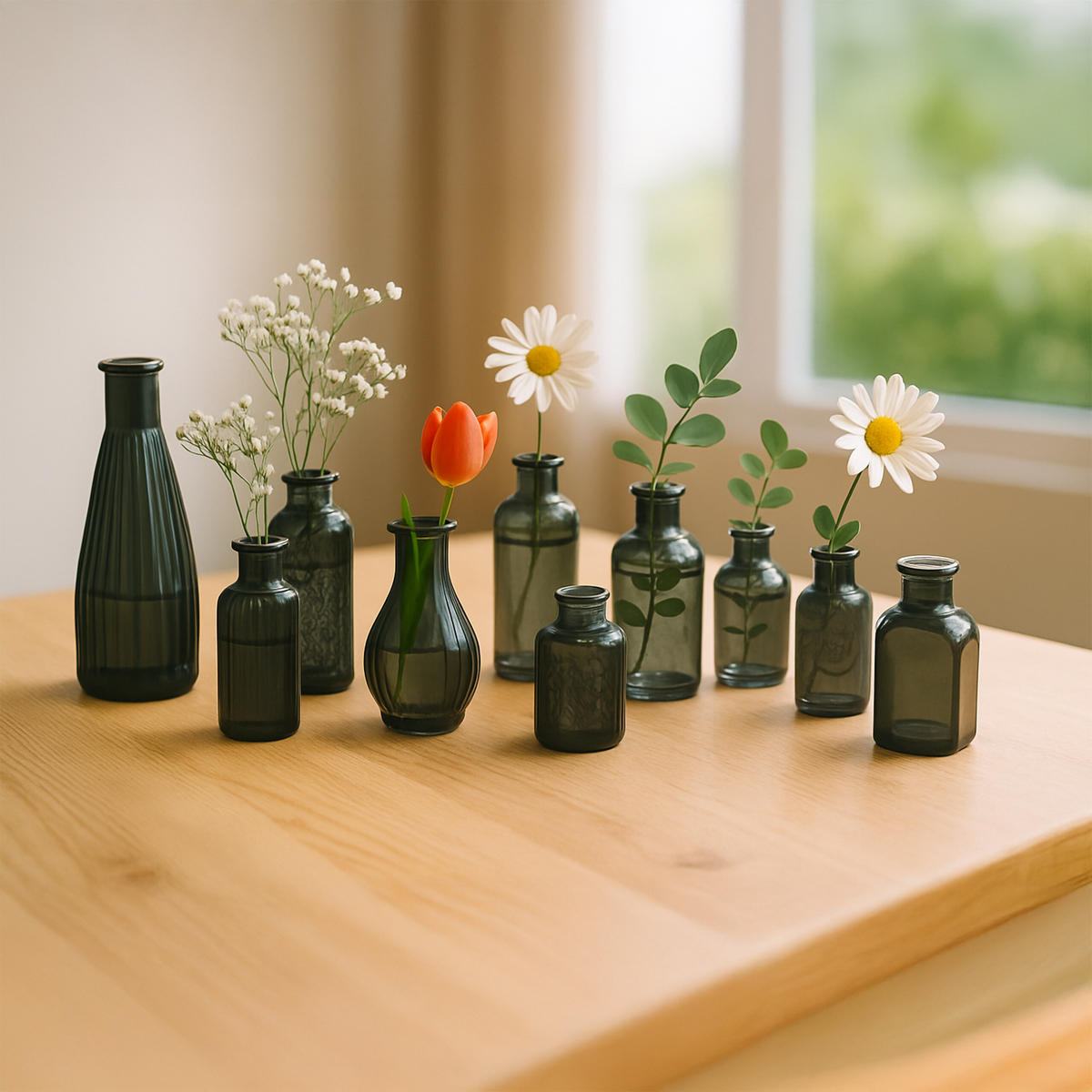 10XVASEN - Grau, Glas (14.5cm) - Relaxdays