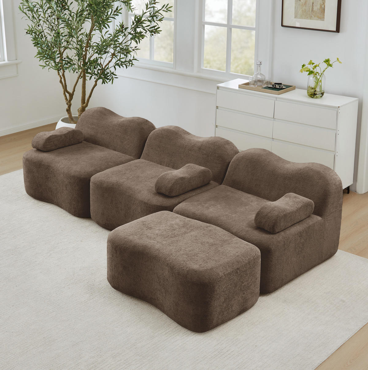 ECKSOFA 288/167/70 cm braun aus Samt mit modularer Ottomane und tiefer Sitzfläche - Braun, Textil (167/288cm) - OKWISH