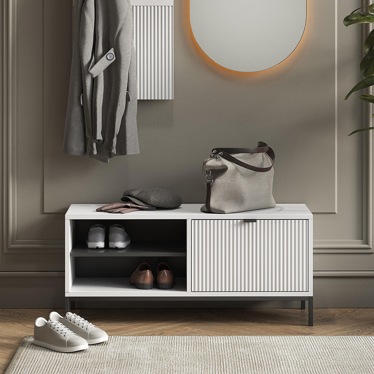 SCHUHSCHRANK Eliza Weiß 100 x 45 cm mit Klapptür - Weiß, Holzwerkstoff (100/45/40cm) - Vicco