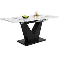ESSTISCH aus MDF und Metall 99-159x75x75 cm Weiß/Schwarz ausziehbar mit Marmordekor und V-förmigen Beinen - Weiß, Holzwerkstoff (99/75/75cm) - Modfu