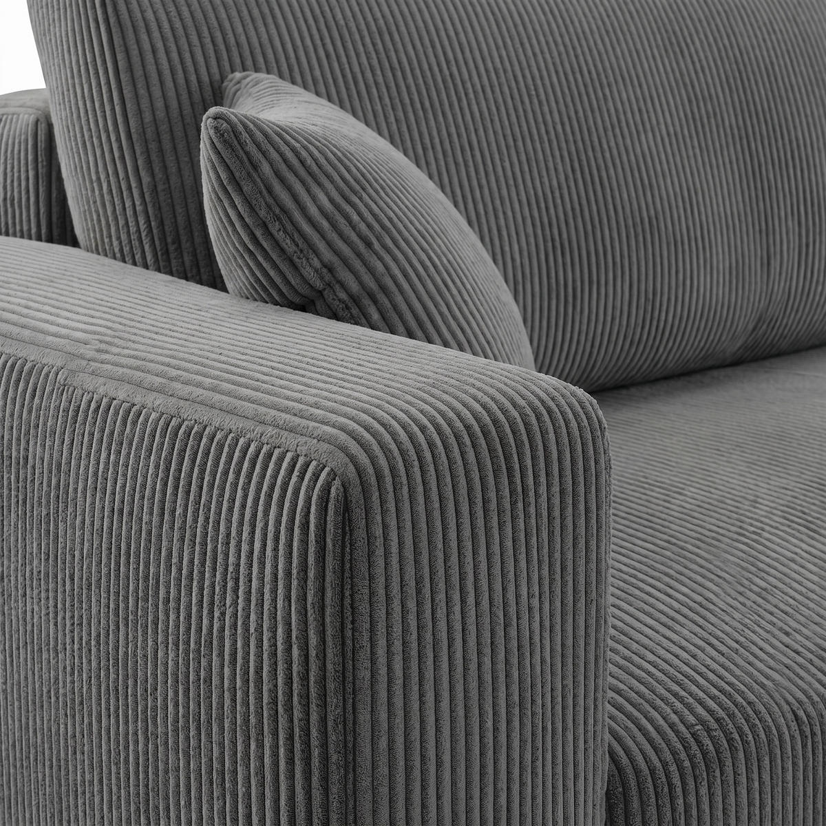 ECKSOFA PULA CORD GRAU L - Links - Schwarz/Grau, Kunststoff/Textil (187/279cm) - Luxkor24