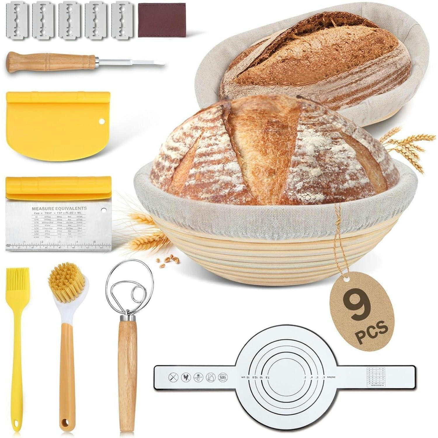 GÄRKÖRBCHEN-SET 9-teilig Naturrattan Oval und Rund mit Zubehör - Multicolor, Naturmaterialien (5/10/10cm)