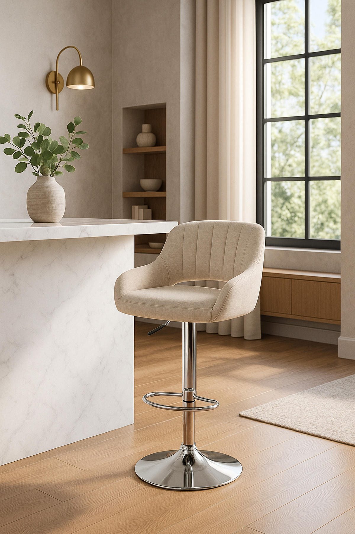 BARHOCKER 2er Set Milos Stoff C creme - Chromfarben/Naturfarben, Textil/Metall (47/106/48cm) - TPFLiving
