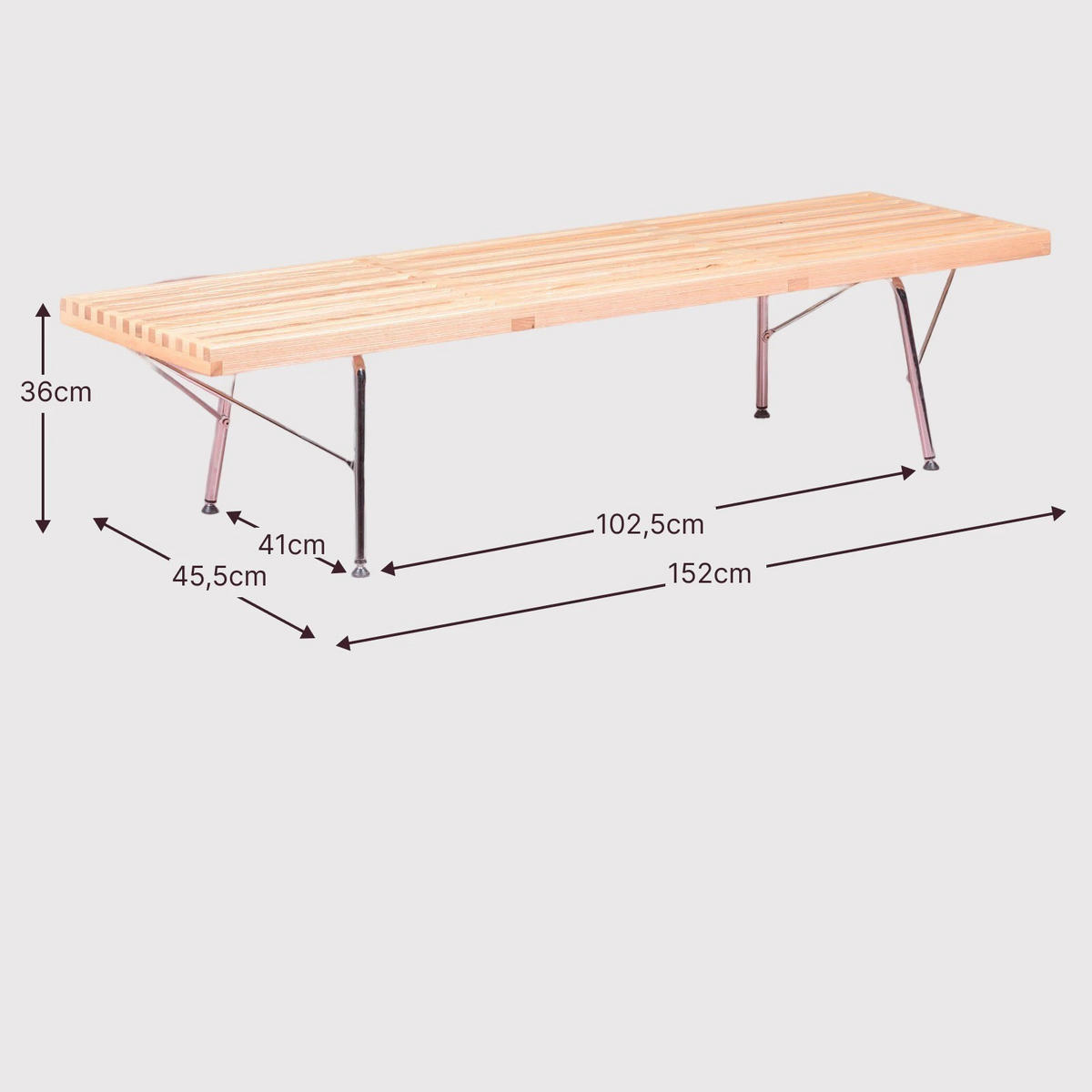 BANK Rechteckig Eschefarben 41/152/36 cm - Eschefarben, Holz (152/36/41cm) - Nest Dream