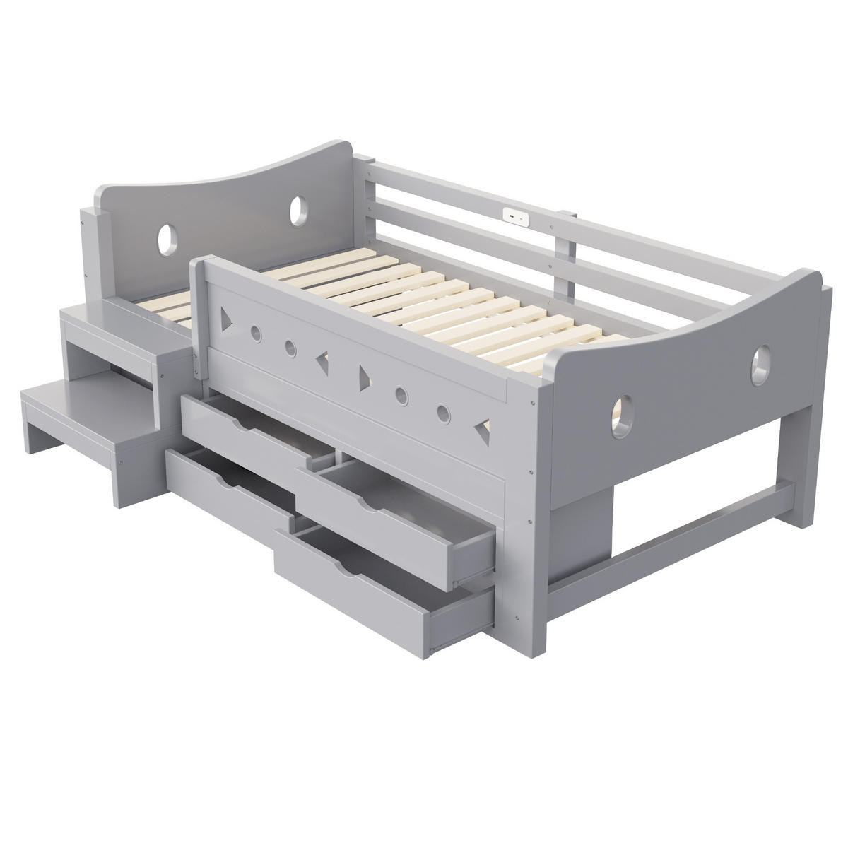 STAURAUMBETT 90/200 cm mit LED und 4 Schubladen, DE-41634, in Grau - Grau, Holzwerkstoff (90/200cm) - ComfortXL