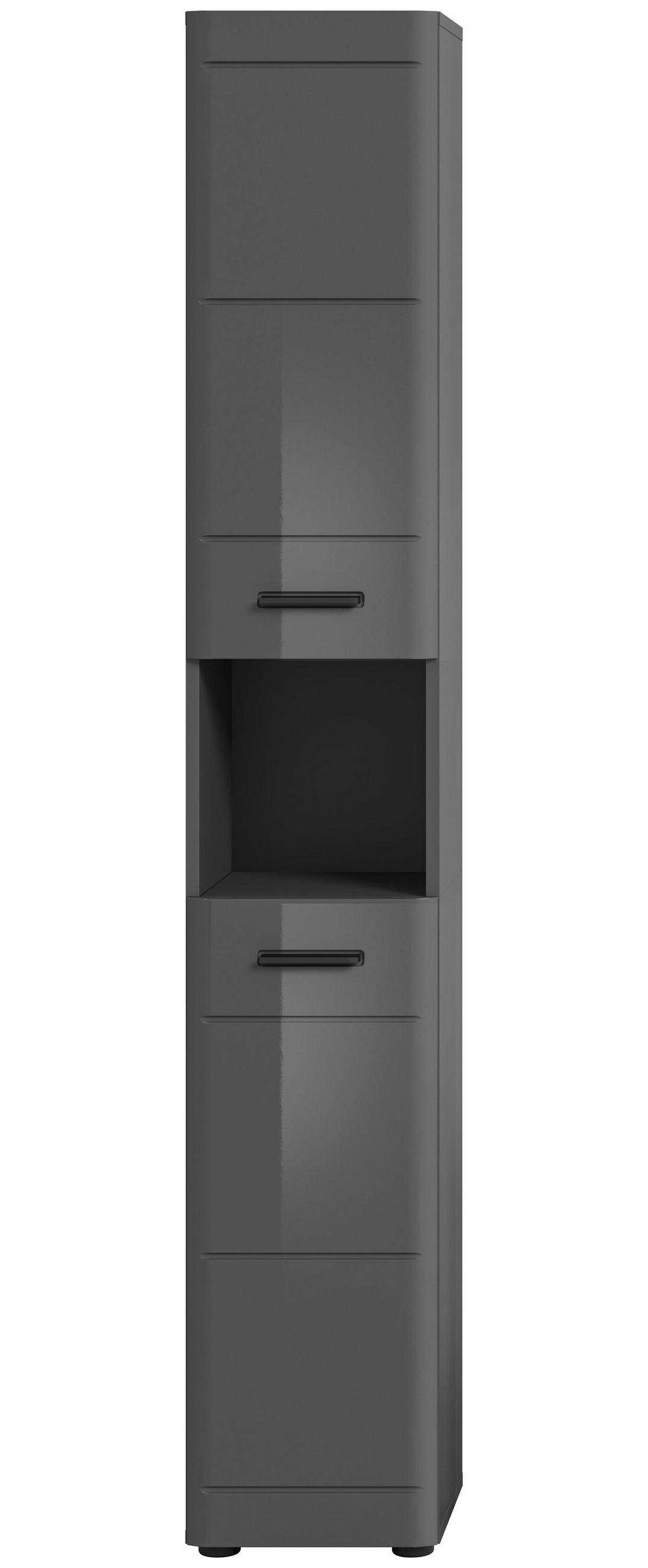 HOCHSCHRANK SOFT (B/H/T: ca. 30/180/30 cm) in grau/grau hochglanz - Grau, Holzwerkstoff (30/180/30cm)