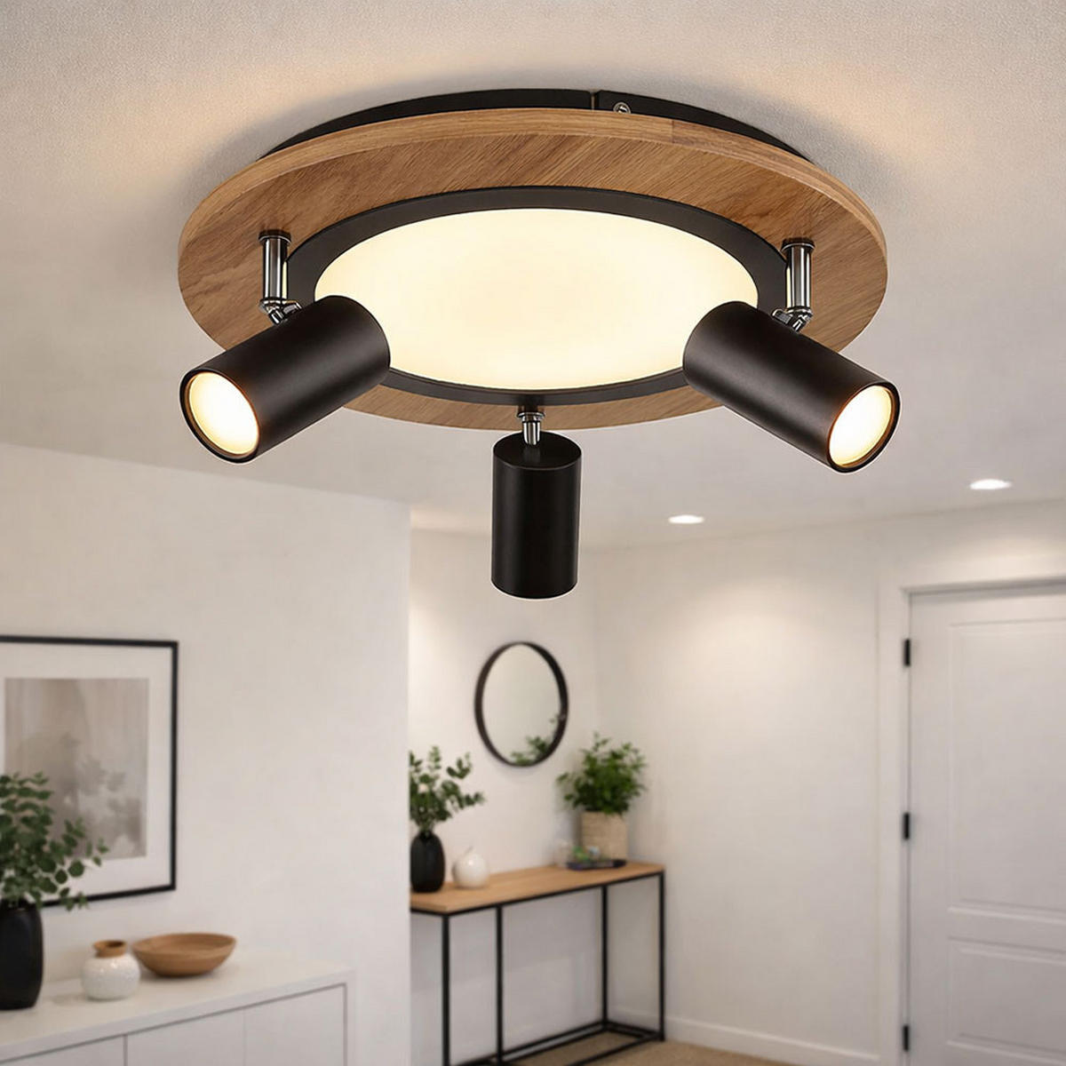 LED DECKENLEUCHTE Holzoptik Schwarz - Schwarz, Metall (40/40/18cm) - Globo Lighting