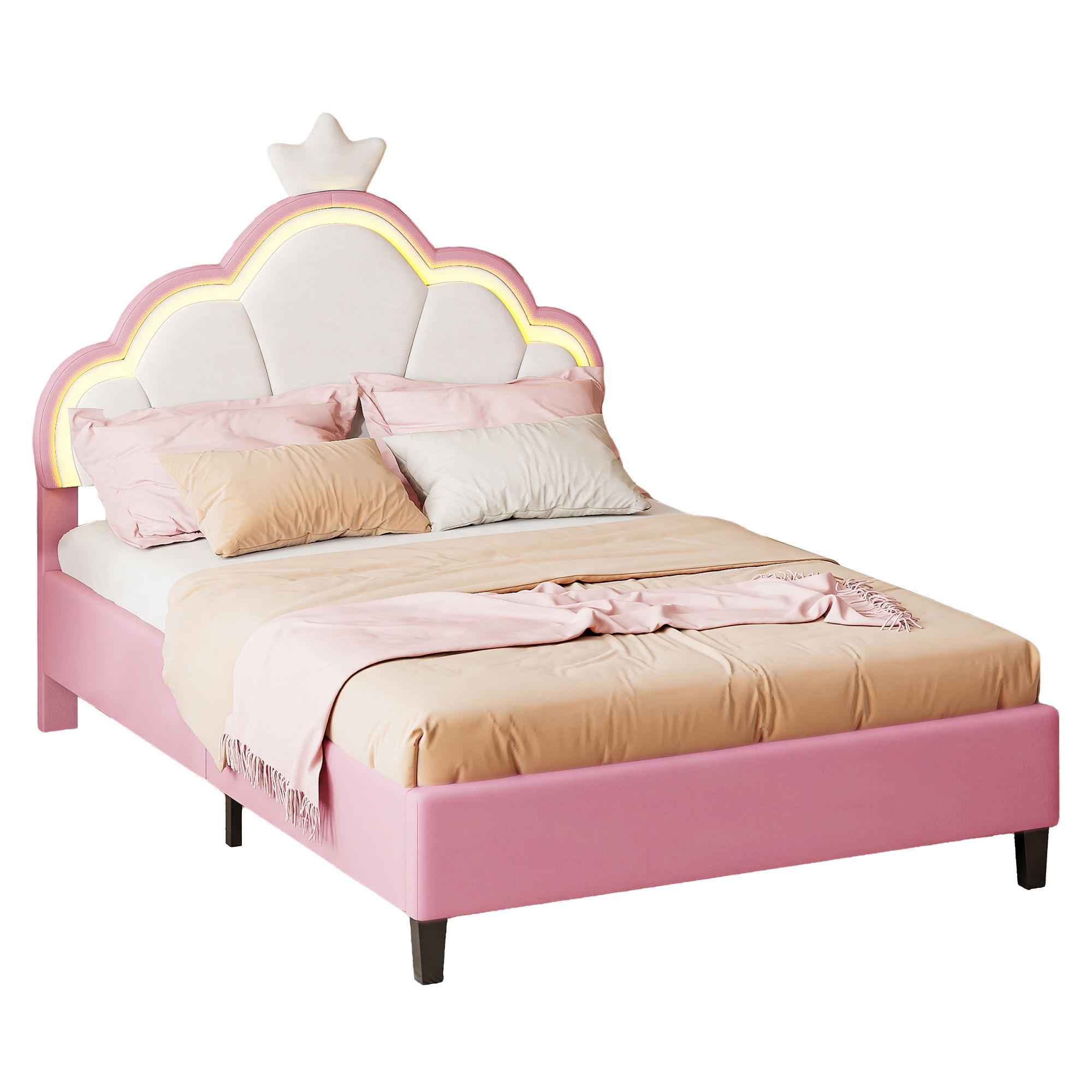 KINDERBETT 90/200 cm, in Rosa Flanell, Lattenrost, Verstellbares Kopfteil - Pink, Holz/Textil - BPKADHY