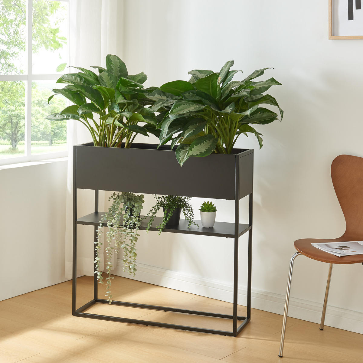 BLUMENSTÄNDER Joensuu - Schwarz, Metall (80/80/25cm) - [en.casa]