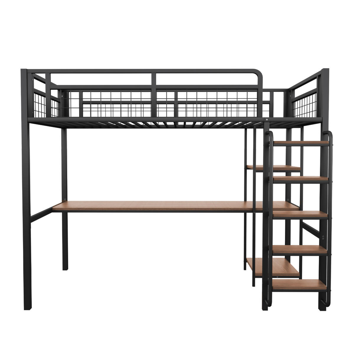 HOCHBETT 90/200 cm aus Metall mit Schreibtisch und Regalen Schwarz - Schwarz, Metall (90/200cm) - Modenvie