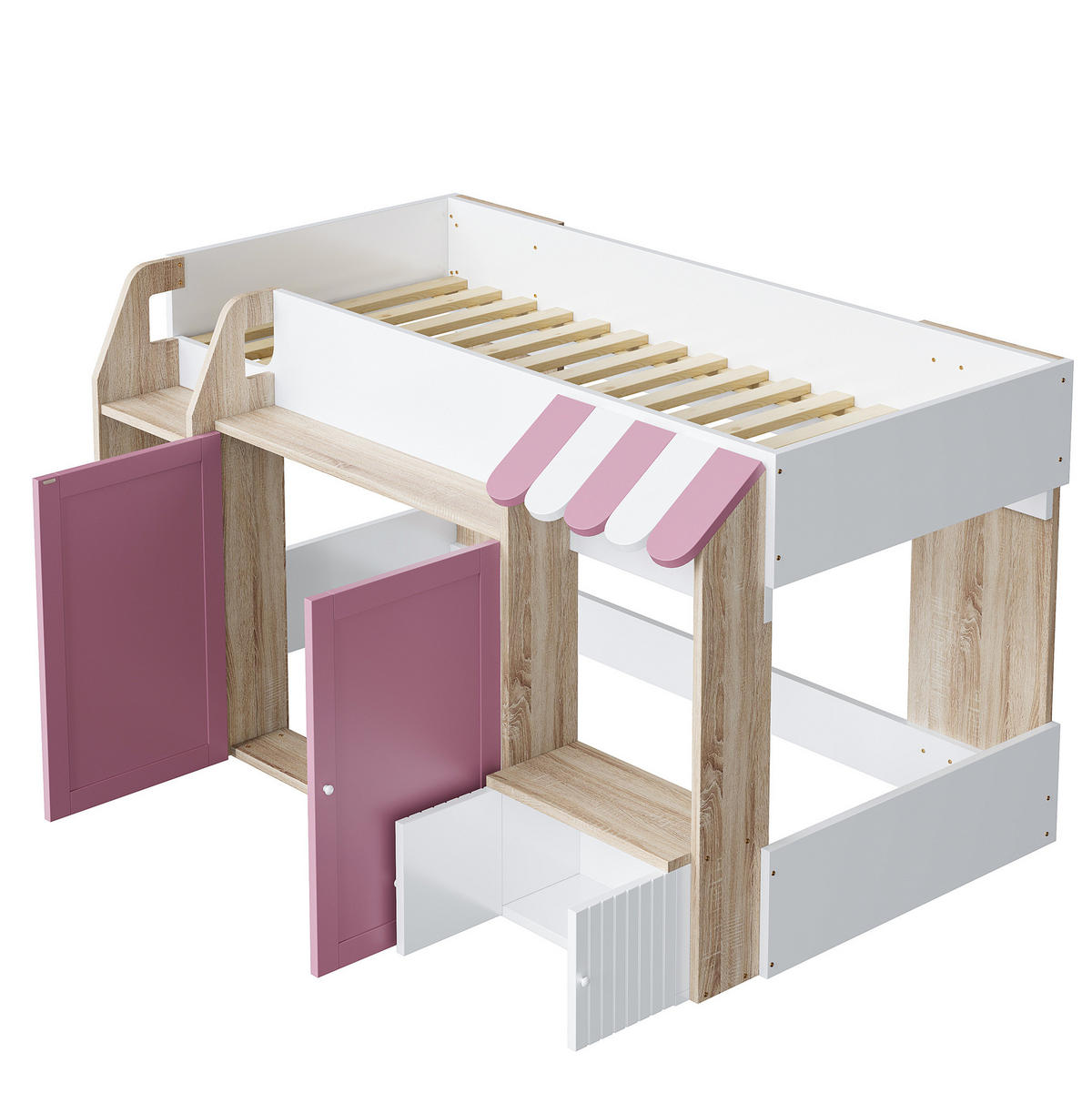 HOCHBETT 90/200 cm Rosa/Weiß aus Holz mit Stauraum - Rosa, Holzwerkstoff (90/200cm) - OKMYHOME