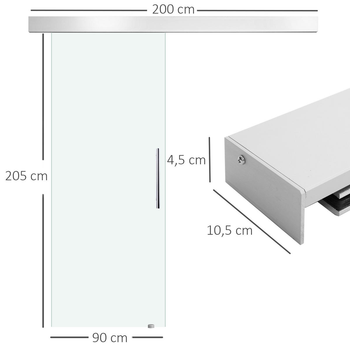 INNENTÜR Alulegierung Glas Vollflächtig Satiniert - Klar, Glas/Metall (0.08/205/90cm) - HOMCOM