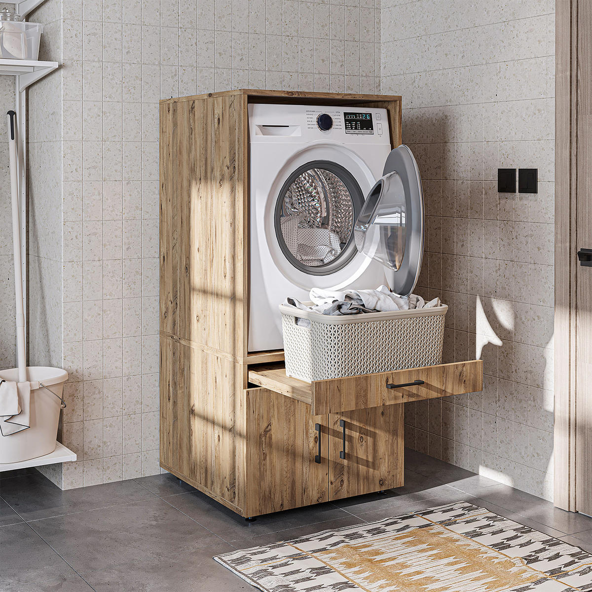 WASCHMASCHINENSCHRANK Serie 3 67cm Breit, 145cm Hoch - Eichefarben, Holzwerkstoff (67/145/67cm)