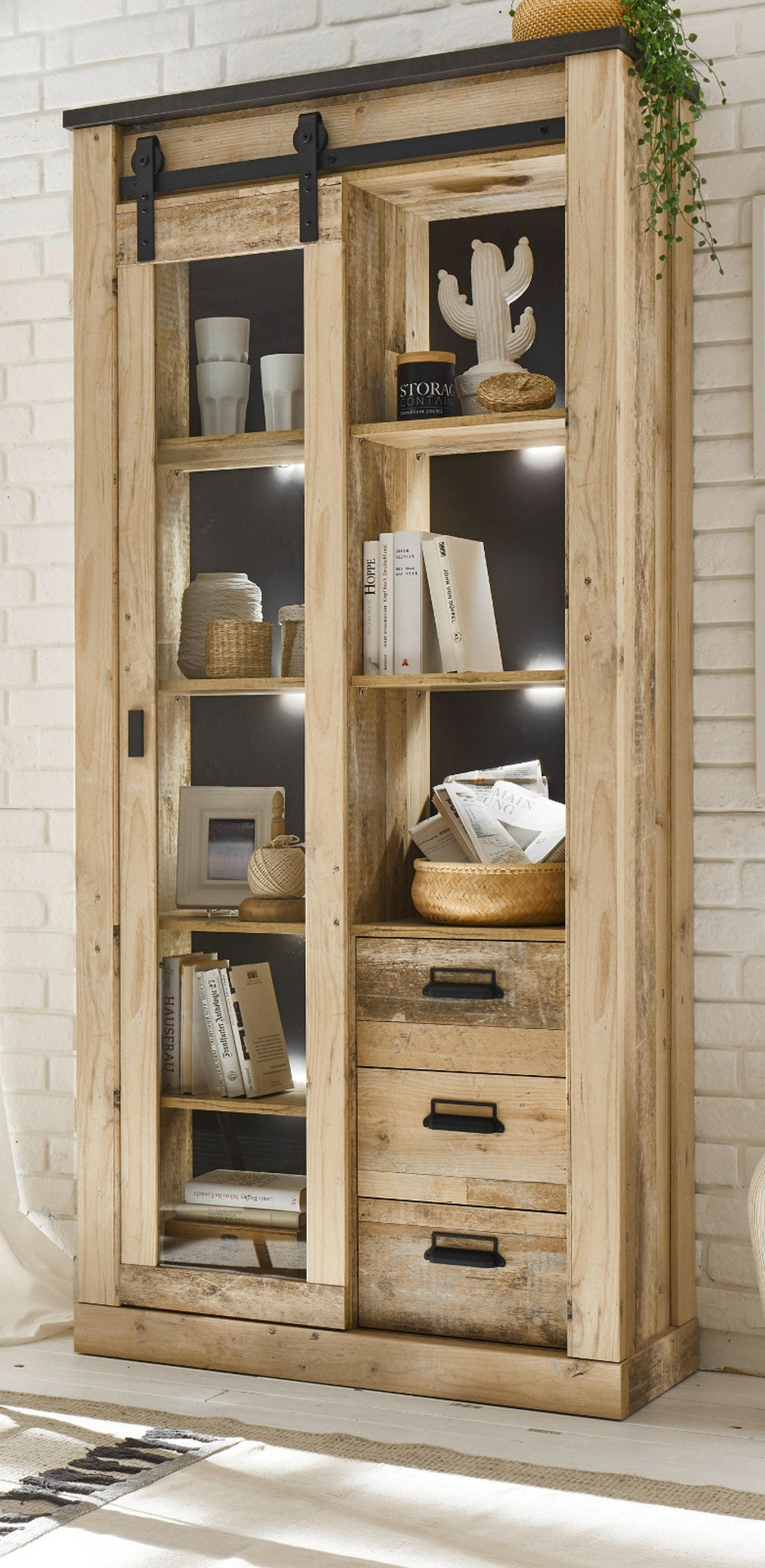 ESSZIMMER-SET Esszimmer Set, Used Wood hell, anthrazit, Wohnkombination 2-teilig mit Vitrine Sideboard - Eichefarben/Anthrazit, Holzwerkstoff/Metall (314/201/43cm) - Furn.Design