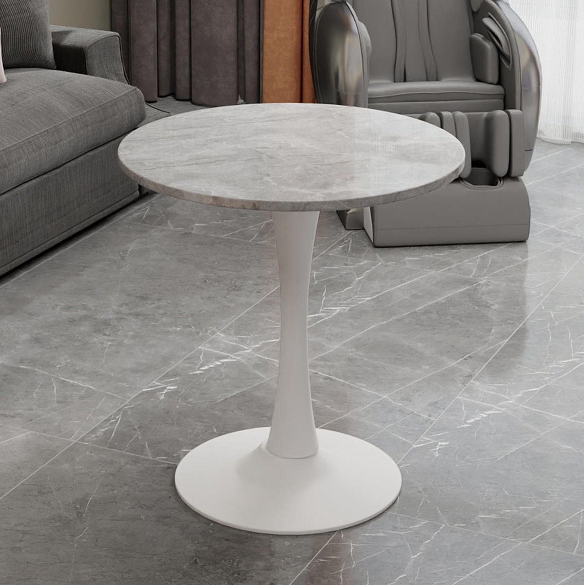 COUCHTISCH 70,1 cm aus Kunstmarmor in Grau/Weiß–rund und modern - Grau, Stein (70/70/72cm) - Flora Grace