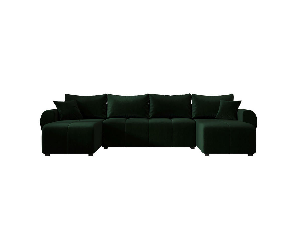 WOHNLANDSCHAFT MOLISA U Itaka 10 mit Schlaffunktion - Dunkelgrün, Textil (303/82/208cm) - Bedante