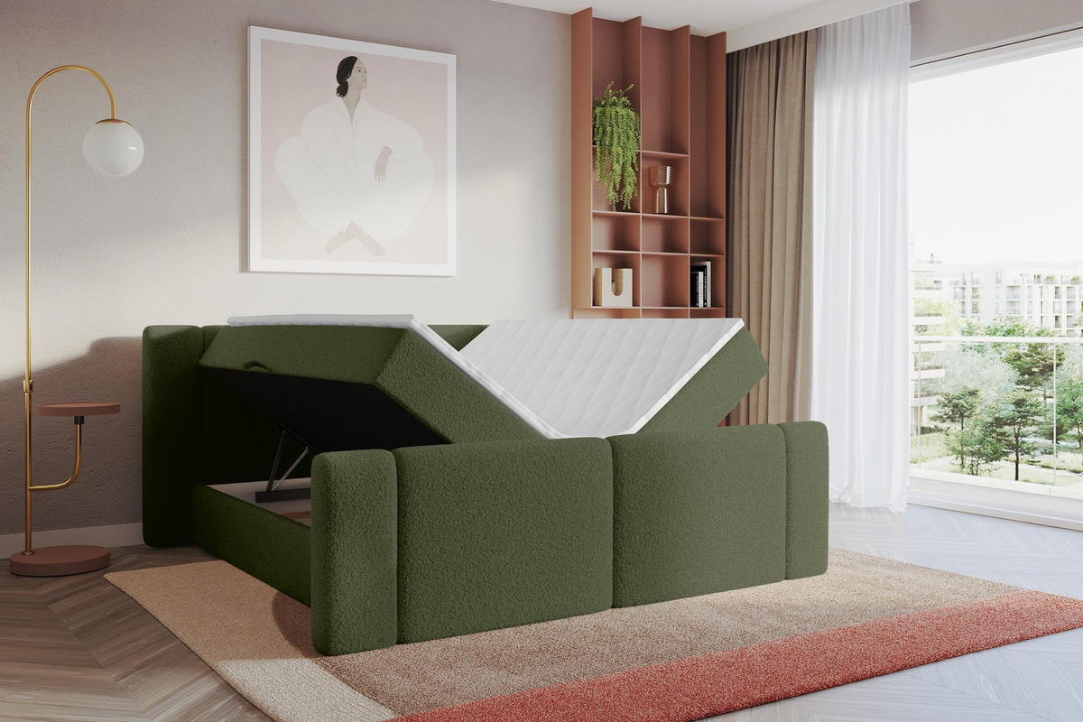 BOXBETT mit Matratze H4 - EVON Zanozek - 140x200 cm Grün - Jadegrün, Holzwerkstoff (140/200cm) - ALTDECOR