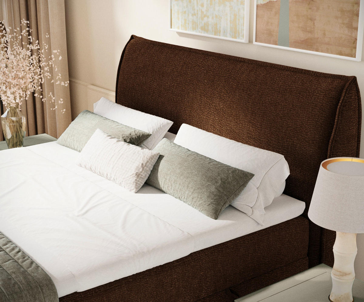 BOXBETT 180/200 cm Corvus, in Braun, Matratze, Topper, Bettkasten, H3 = fest - Schwarz/Braun, Holz/Holzwerkstoff (180/200cm) - Maison de Reve